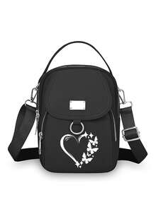 1 chiếc túi đeo vai bằng nylon dành cho nữ có họa tiết trái tim và bướm - Túi đeo chéo mini thông thường có dây đeo có thể điều chỉnh, nhiều lớp, lỗ cắm tai nghe bên ngoài, màu trơn, khóa kéo an toàn, túi đeo chéo nhỏ - Nhiều màu - Xem 26