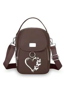 1 chiếc túi đeo vai bằng nylon dành cho nữ có họa tiết trái tim và bướm - Túi đeo chéo mini thông thường có dây đeo có thể điều chỉnh, nhiều lớp, lỗ cắm tai nghe bên ngoài, màu trơn, khóa kéo an toàn, túi đeo chéo nhỏ - Nhiều màu - Xem 25