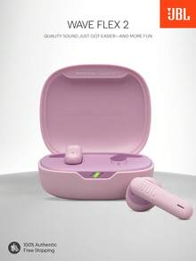 Wave Flex 2 无线蓝牙入耳式耳机带麦克风，电池续航时间长达 40 小时，JBL Pure Bass 音效，智能环境模式，IP54 防尘防水，多点连接，JBL Vibe Flex 2 耳塞 - 粉色 - 查看 1