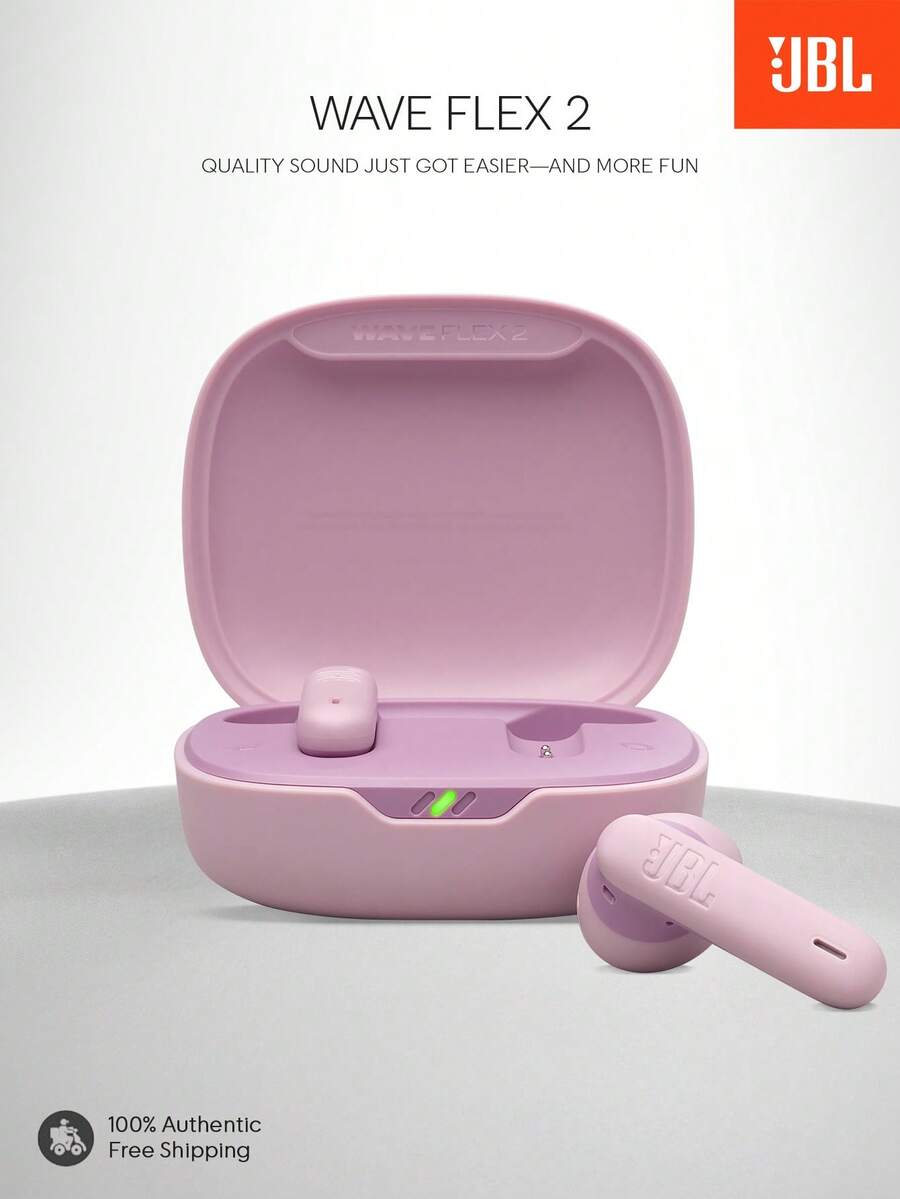 Wave Flex 2 无线蓝牙入耳式耳机带麦克风，电池续航时间长达 40 小时，JBL Pure Bass 音效，智能环境模式，IP54 防尘防水，多点连接，JBL Vibe Flex 2 耳塞 - 粉色 - 查看 1