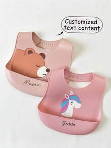 1pc Silicone Bib, Customized Baby Bib, Customized Baby Name, Available Options: Super Whale, Big White Rabbit, Teddy Bear, Rose Unicorn, Owl Patterns, Soft, Anti-Dirty, Anti-Leakage, Adjustable, Unisex Baby Personalized Gift, All Seasons