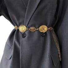 Free Size Western Metal Concho Belt For Women Cowgirl Chain Belts For Dresses Jeans Country Concert Outfit Gold Silver Color - Rượu sâm banh - Xem 2