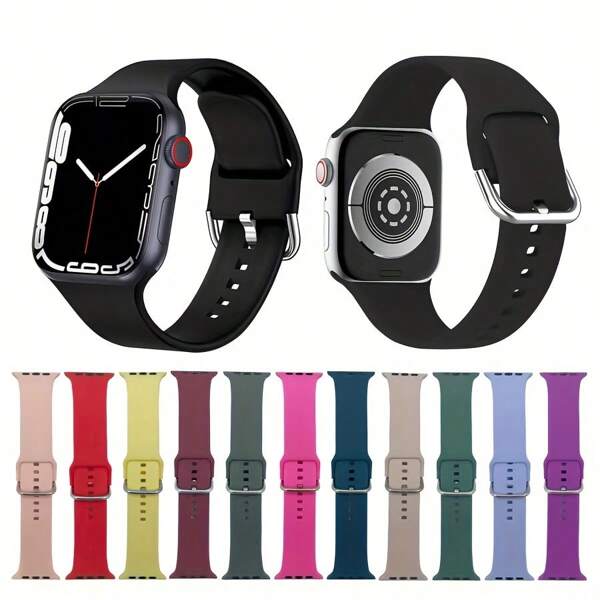 Silicone U-Buckle Watch Band Strap Fits For Apple Watch Series 9/8/7/5/4/2/1/3/6 Adjustable Clasp SE/Ultra 38/40/42/45/49mm Unisex
