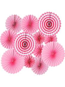 12 件派对悬挂纸扇套装，节日圆形图案纸花环装饰，适用于新年、生日、婚礼和节日等各种活动配件（粉色）