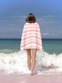 1pc Simple Line Pattern Beach Towel, Multi-Size Soft Absorbent Striped Beach Towel, Suitable For Travel, Vacation, Sport, Bathroom, Pool And Camping, Modern Knitted Travel Towel With Strong Water Absorption - Pink - View 5