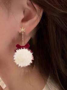 1 对可爱百搭圣诞驯鹿毛球流苏耳环，适合女性任何场合
