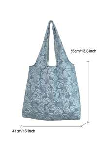 Stylish Floral Textured Tote Bag – Floral Tote Bag, Black Shoulder Bag, Large Capacity Bag, Women's Work Bag, Commuter Bag, Fabric Tote, Textured Handbag, Reusable Shopping Bag, Elegant Daily Bag, Minimalist Tote, Chic Canvas Bag, Teacher Gift Bag, Teen Girl Bag, Stylish Carryall, Office Bag Large Capacity Shoulder Bag For Work, School, Or Daily Use - Black - View 7