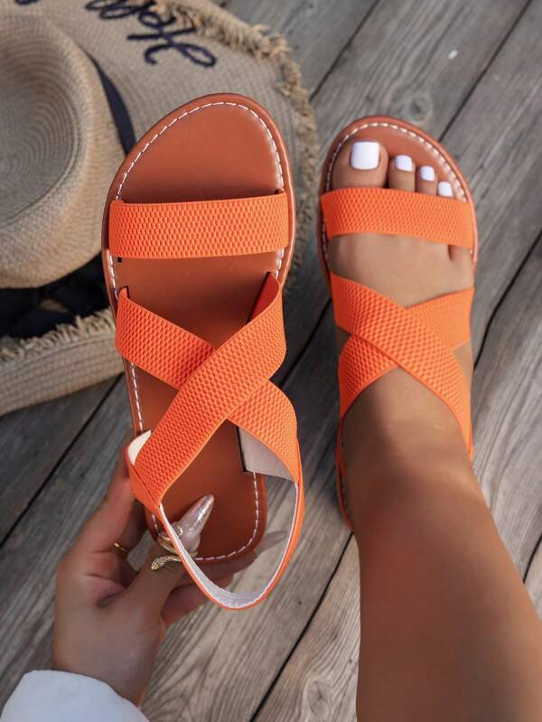 2024 Women Criss-Cross Strap Beach Sandals, Breathable Fabric Flat, Essential For Summer Vacation