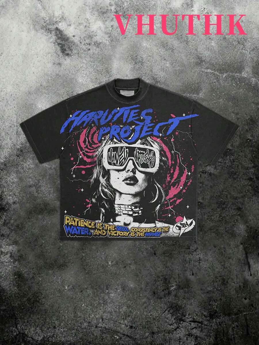 VHUTHK (180 Cotton T-Shirt)     Spirit Girl        Print Men's Summer Round Neck Short Sleeve Casual Cotton Print