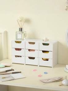 Mini Desktop Small Storage Box Furniture Office Organization Artifact Jewelry Lipstick Drawer Cosmetics Storage Box Space-Saving Plastic Desktop Storage Box With 3 Drawers For Cosmetics And Accessories For Women Storage Organizer Travel Essentials Back To School Dormitory Storage - White - View 5