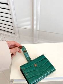 1pc Stone Pattern Leather Belt Buckle Decor Compact Wallet & Card Case Fashionable Daily & Gift Suitable For Women Wallet Mini Wallet Purse Wallet Small Wallet Cute Wallet - Green - View 8