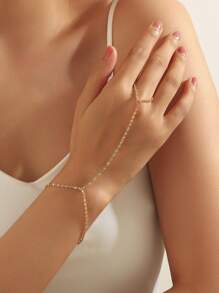 1 pieza Pulsera con anillo de cadena fina minimalista y de moda, joyería de novia de moda para mujer