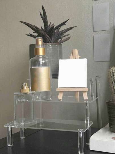 1 Set Acrylic Transparent Trapezoid Shaped Display Stand For Collectibles, Makeup, Perfume, Suitable For Stores, Shopping Malls, Bedroom, Living Room, Dining Room ,Room Decor