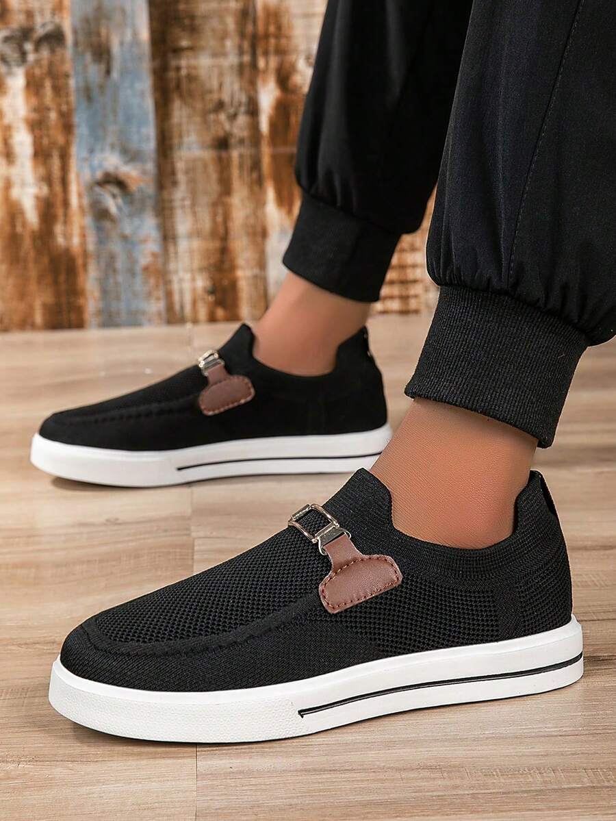 Giày thể thao nam nhẹ và thoải mái, giày trượt ván thông thường, chống trượt thoáng khí, phù hợp với mọi mùa/lái xe, giày lười nam thoải mái, màu trắng - Đen và trắng - Xem 1