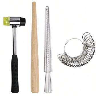4pcs Ring Sizer Kit - 25mm Rubber Hammer, Ring Stick, Ring Measuring Sizer, Measurement Ruler, For Ring Repair And Sizing