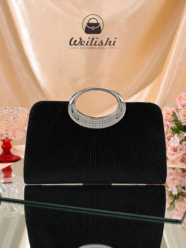 1 pièce Sac de soirée métallique à la mode décoré de strass, brillant, élégant et glamour. Convient pour les fêtes, les mariages, les dîners et les banquets des femmes. Sac de soirée parfait pour les fêtes, les mariages, les bals de promo, les dîners/banquets. Cadeau idéal pour les femmes