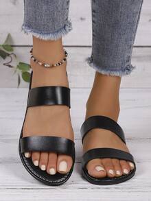 简约纯色平底凉鞋 - 黑色 - 查看 2