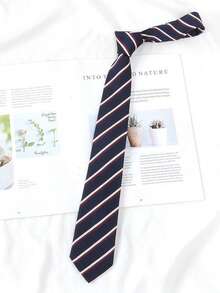 1 Pc Men's Casual Striped Polyester Necktie, Suitable For Formal And Business, Burgundy & Navy Stripe - Multicolor - View 28