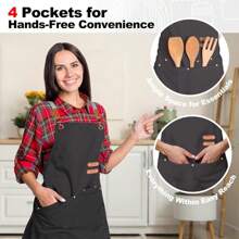 Chef Canvas Apron Men Women, Kitchen Bib Apron With 4 Pockets,Cooking Hairstylist Work[CZ]