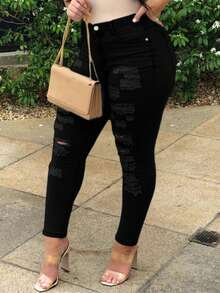 Ladies Ripped Jeans Pants - Stretchy Tear-Off Skinny Jeans Pants With Frayed And Zipper Closure Design Sexy Butt-Lifting Pants; Vintage Women's Summer Pants. - 黑色 - 查看 5