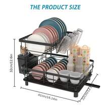 2-Tier Heavy-Duty Metal Dish Drying Rack With Drainboard - Large Capacity Dish Drainer Organizer, Utensil & Cup Holder, -Standing Space-Saving Kitchen Rack Small Apartments, Painted Durability - Black - View 3