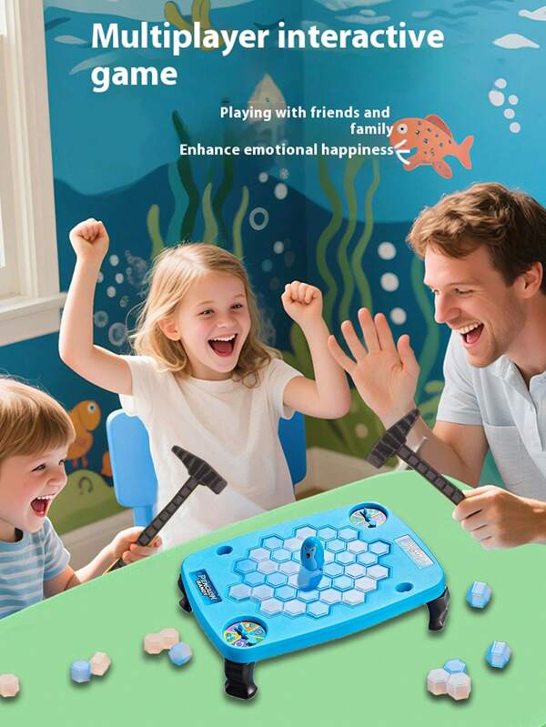 1 set Grand jeu de plateau interactif de 2 joueurs "Ice Breaker Rescue Penguin". Développe la réflexion et la logique. Jeu de fête pour la famille, cadeau d'anniversaire ou de Noël