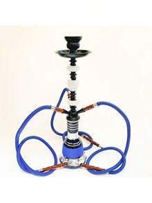 1 件跨境现货中号双管四管水烟壶，全套玻璃水烟管套装，带配件、水烟杆和烟斗，无需电力