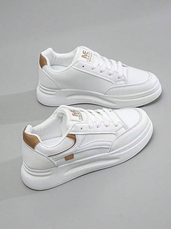 1 Pair Thick Sole Wear-Resistant Casual Sneakers For Students, Increased Height, Sporty, Suitable For Spring & Autumn