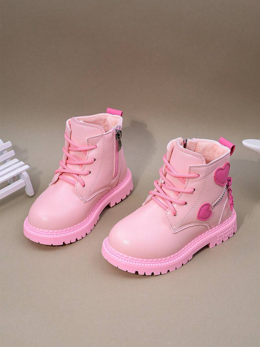 Fashionable Baby Boots, Children's Bow Boots, Mid-Top Girls' Casual Short Boots With Side Zipper, Flat Bottom - Pink - View 1