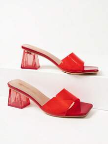 女士时尚透明绑带高跟凉鞋、女士纯色方头粗跟凉鞋、女士水晶鞋跟高跟凉鞋、女士户外防滑高跟凉鞋、女士优雅百搭高跟凉鞋、女士简约风格高跟凉鞋 - 紅色 - 查看 4