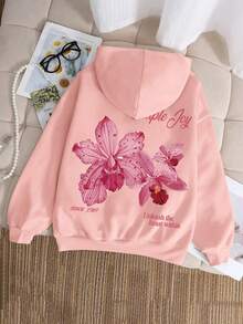 1PC Girls Fresh & Sweet Flower Print Hoodie, Soft & Comfortable, Spring & Autumn Daily Casual Wear
