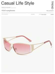 2pcs Y2K Metallic Frame Fashion Glasses, Suitable For Music Festivals, Summer Outings And Travel Accessories - Multicolor - View 5