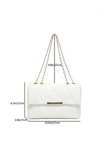 新款女士刺绣菱形绗缝链条单肩包，简约时尚大容量工作通勤斜挎包 - 白色 - 查看 9