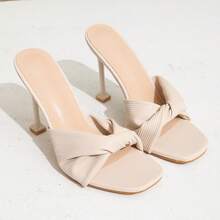 Women's Square Toe Textured Apricot Comfortable Summer Simple Evening Wedding Party Slim High Heel Sandals - Beige - View 8