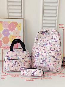 3 Pieces/Set Of Fashionable Printed Leisure Travel Backpack Large Capacity Backpack Childrens Backpack Girls ' Backpack Preparatory Style School Fashion Backpack.BagLarge Capacity.With InsulatedLunch Bag.With Pen Case, Pink For Teen Girls Women College, School Bag Set, School Essential Suff For Women, Girls & Students, Student Bag Sets With Pencil Case - Baby Pink - View 5