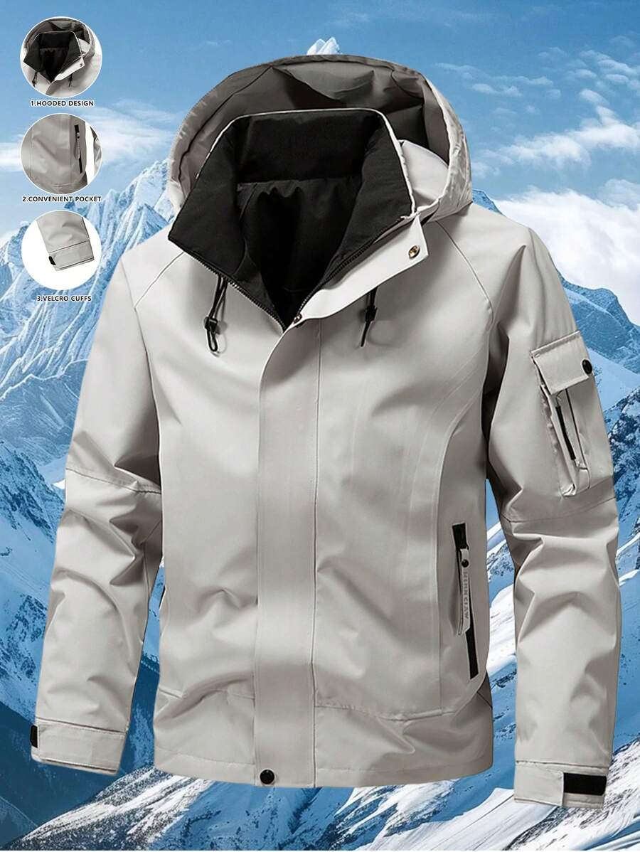 1 Peça Jaqueta Corta-Vento com Capuz para Homens, Resistente à Água, Multi-Bolsos, Estilo Cargo, Outono/Inverno