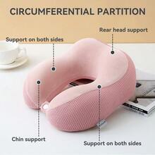 Memory Foam U-Shaped Travel Neck Pillow For Sleeping On Planes, Portable Cervical Support Pillow. - Pink - View 7