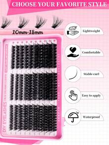 600pcs Eyelash Extension Mixed Set,10-18mm Mixed Length D Curl, Waterproof Mink Lashes, Densely Curled Lashes For DIY Eyelash Extension, Suitable For Daily Makeup Or Outings - 黑色 - 查看 2