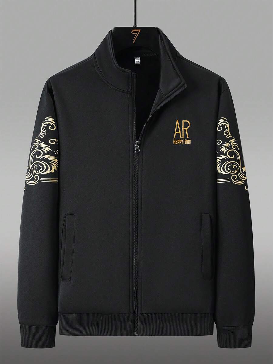 Men's Zipper Sports Jacket Casual Outerwear, Suitable For Spring & Autumn - Black - View 1