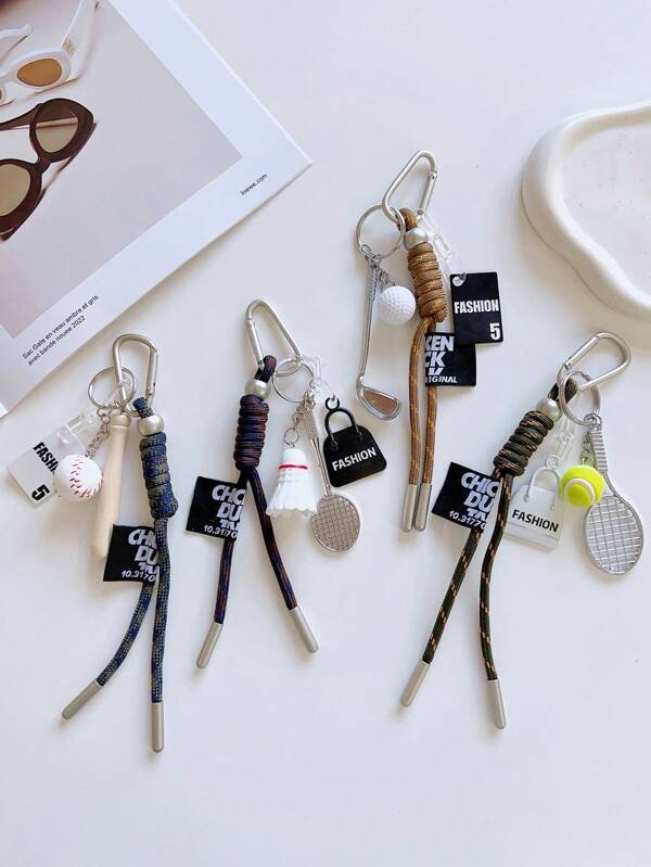 1pc Creative Sports Themed Keychain With Handmade Rope And Metal Accessories, Suitable For Badminton, Baseball, Golf, Tennis, Table Tennis, Decoration For Bags, Phones, Cameras, Daily Life, Parties, Holidays & Gifts