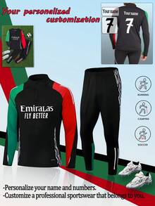 Dziecięcy spersonalizowany zestaw do treningu koni z cyframi i imieniem, czarno-czerwony, z poliestru i spandexu, z okrągłym dekoltem i zamkiem błyskawicznym, unisex, odpowiedni na imprezę piłkarską, weekendowy casual, bieganie, jogę, piesze wycieczki – odzież sportowa na jesień/zimę, odpowiednia do aktywności na świeżym powietrzu