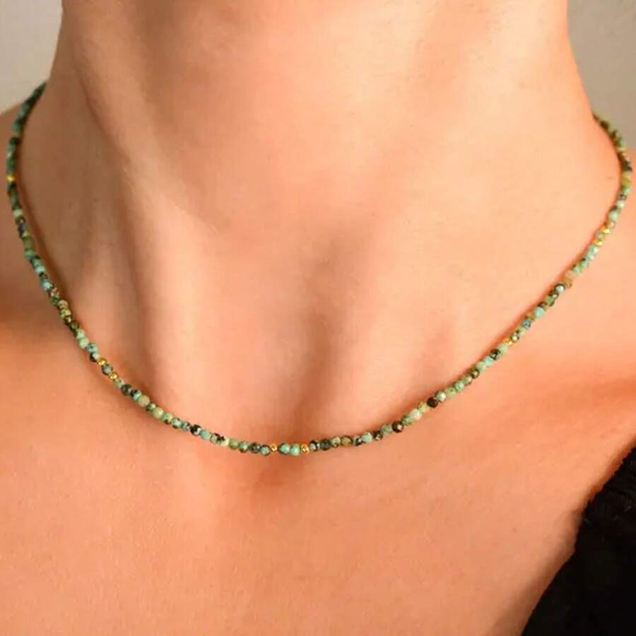 1 件小串珠项链非洲绿松石水晶项链宝石精致项链串珠多层项链女士礼物