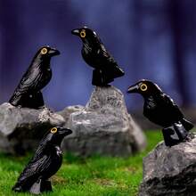 4 Stücke Halloween Schwarz schiefer Krähe Harz Dekorationen, DIY niedliche Tier Miniaturen für Schreibtisch, Auto, Heimdekoration