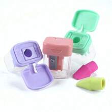 1 pièce Taille-crayon mini en plastique de couleur macaron, avec couvercle rabattable. Taille-crayon de papeterie pour étudiants, violet
