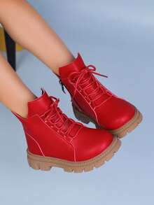 1 双婴儿女童靴，婴儿单拉链靴，春秋季时尚踝靴 - 紅色 - 查看 2