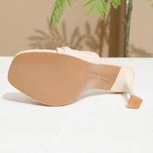 Women's Square Toe Textured Apricot Comfortable Summer Simple Evening Wedding Party Slim High Heel Sandals - Beige - View 10