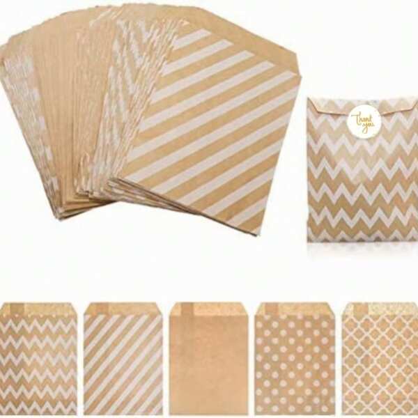 Kraft Paper Candy Bag - Small Paper Party Bag Flat Gift Envelope Bag, Used To Pack Candy Cookies Candy