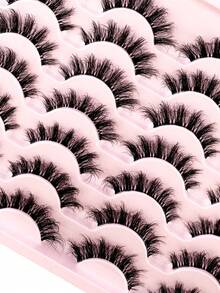 14 Pairs Natural Long Transparent Stem 3D Mink Eyelashes Manga Lashes Hot False Lashes Fluffy Soft Cross Lashes Extension Makeup - 黑色 - 查看 2