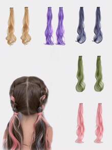 2pcs/Set Children Colorful Hair Extension Clips, Curly Wave Hair Clip For Kids Cosplay, Party, Holiday And Daily Wear, Fashion Gift For Girls