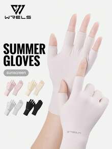1 đôi găng tay nữ WRELS nhẹ, thoáng khí, co giãn, không ngón, thích hợp cho mùa hè, dùng cho màn hình cảm ứng, găng tay ren, găng tay chống tia UV, màu trơn, chất liệu polyester, phù hợp cho các hoạt động thể thao ngoài trời, lái xe, đạp xe, chống trượt khi chạm vào màn hình cảm ứng, phụ kiện mùa thu. - Nhiều màu - Xem 11